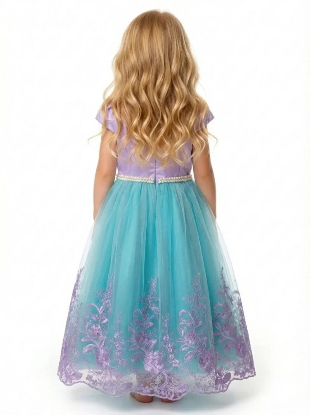 Girls Little Mermaid Inspired Dress, Turquoise and Lavender Princess Gown